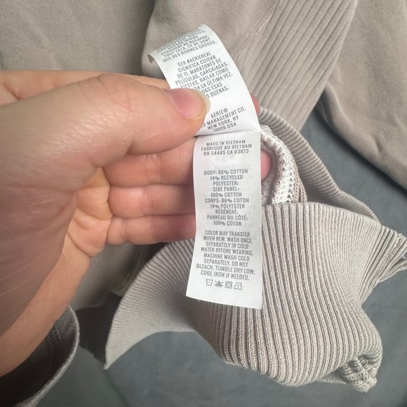 Aerie Women Large Oversized Sweatshirt Taupe Cutout Slit Sleeve Ribbed Pullover - Picture 8 of 10